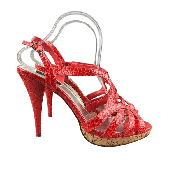 WHITE HOUSE BLACK MARKET Women's 9.5M Red Hawaii Croc Embossed Patent Heels - Picture 1 of 14